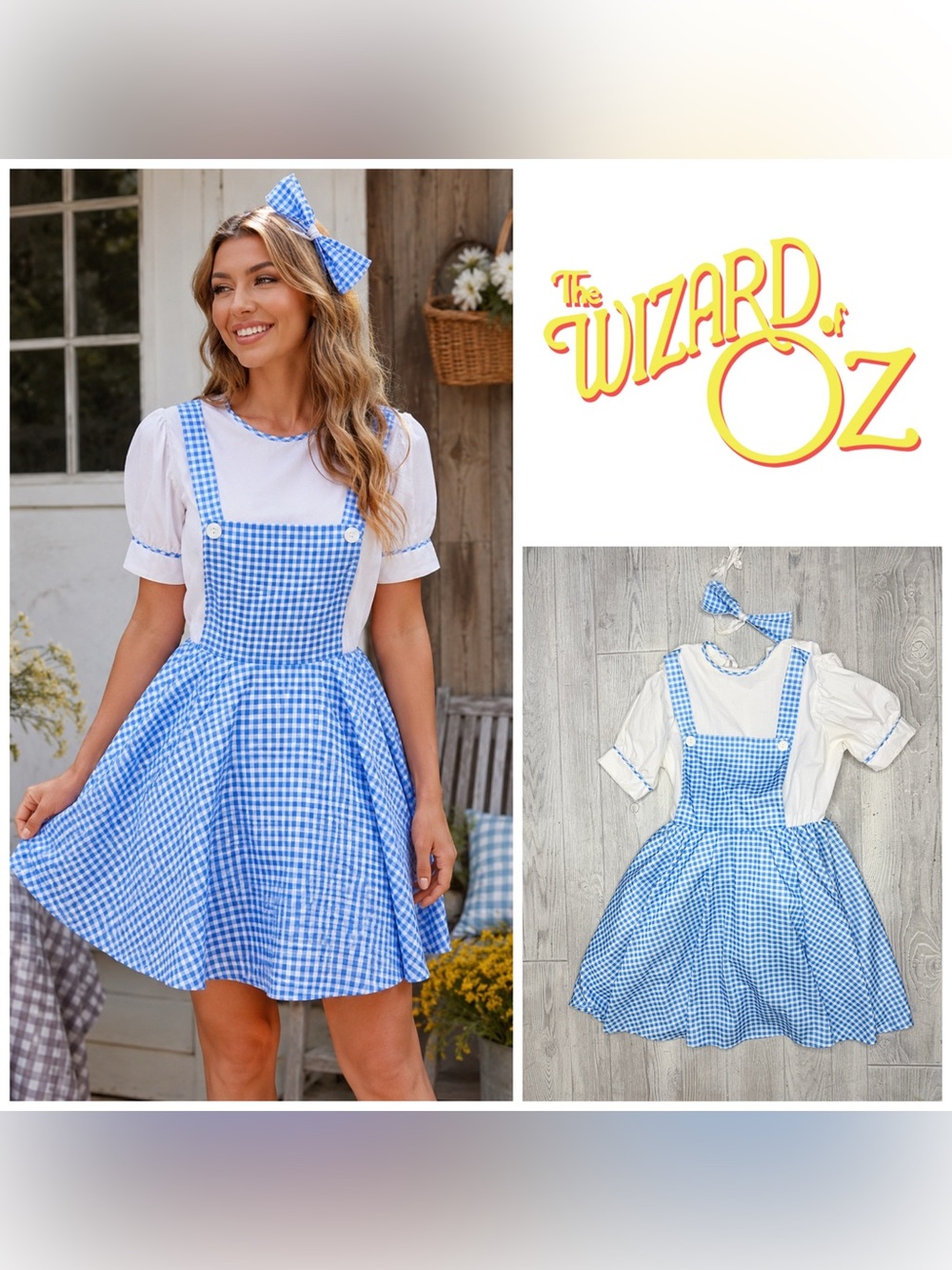 Rubies Dorthy wizard of Oz checked Halloween costume dress cosplay dress up OS
